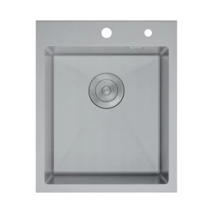 Мойка кухонная D&K 41х50 выпуск с переливом, корзина, дозатор Сатин DKS415004
